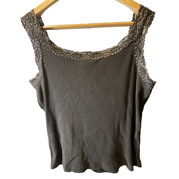 Chico's Brown Ribbed Lacy Shoulder Scoop Neck Pullover Tank Top Sz L - Picture 2 of 6